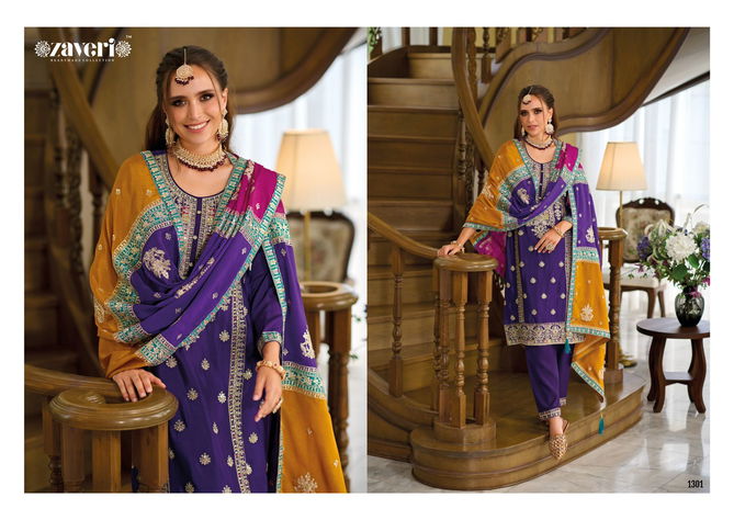 Zaveri Twisha Embroidery Chinon Top Bottom With Dupatta Heavy Readymade Suits Wholesalers In Delhi
